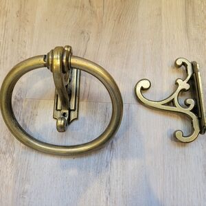 S O L DVintage Amerock Brass Wall Ring Towel Holder And Hook